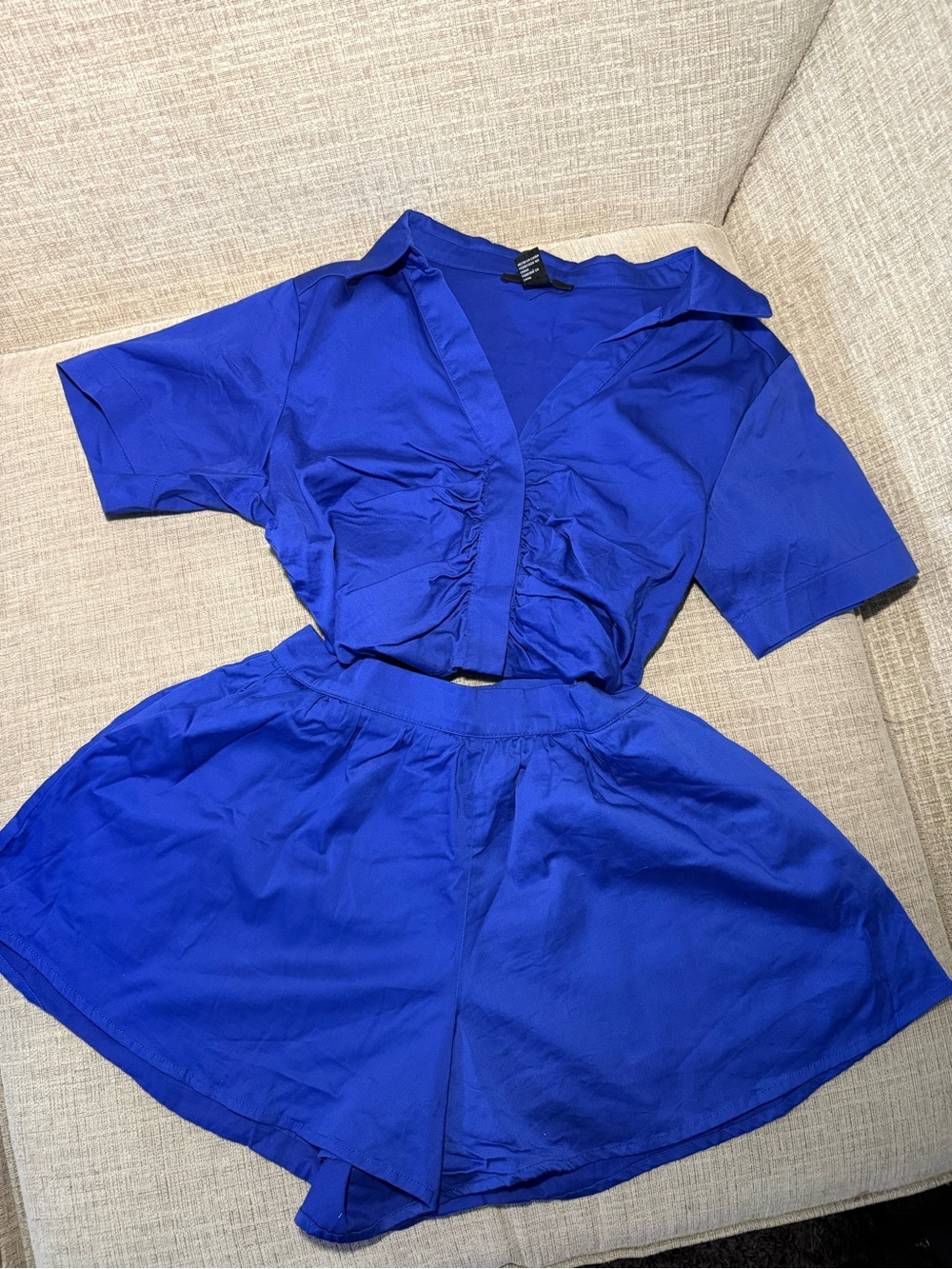 Forever 21 Royal Blue Two-Piece Crop Top & Shorts Set
